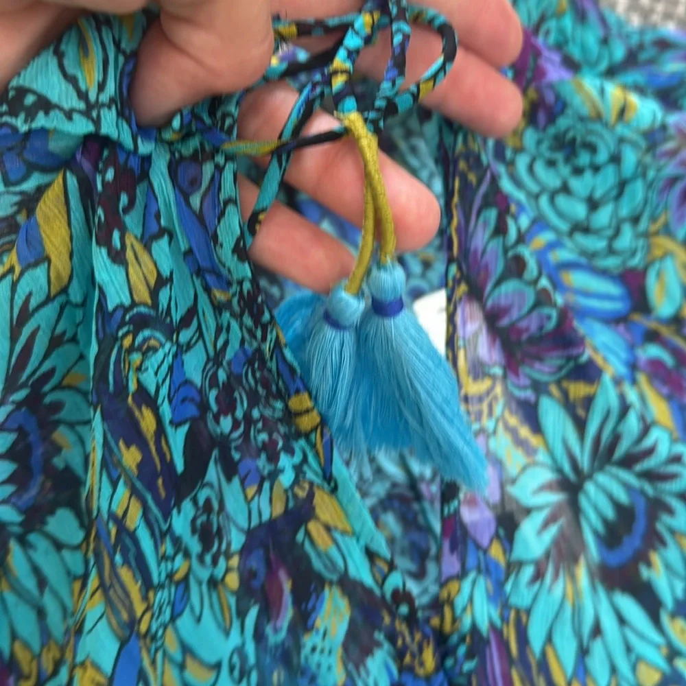 NWT By Anthropologie The Marais Printed Chiffon Maxi Dress In Blue, size XL - Picture 9 of 12